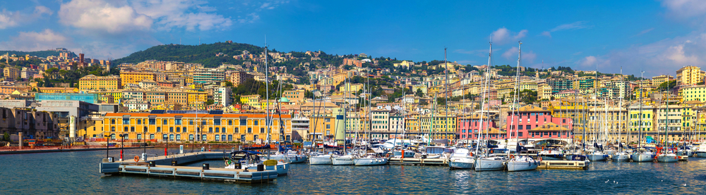 A panoramic view of yacht port Porto Antico, Genoa, Italy