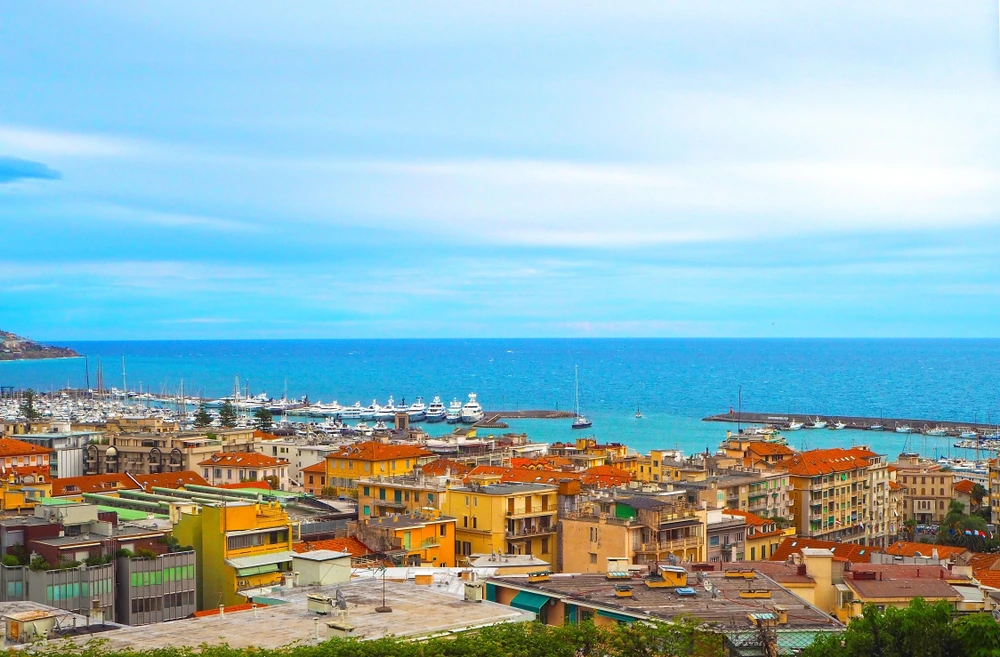 Liguria The Italian coastline, clear blue waters on a sunny clear day.